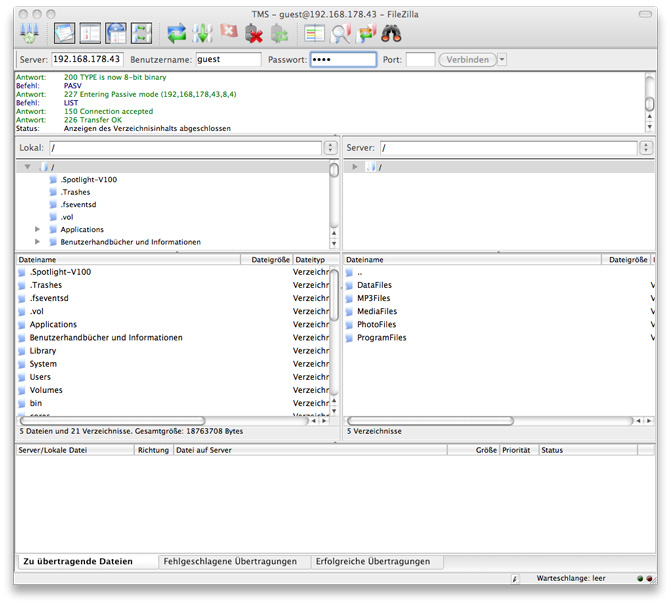 Filezilla Einrichtung